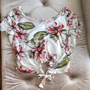 Guess Floral Crop Top - White and Pink